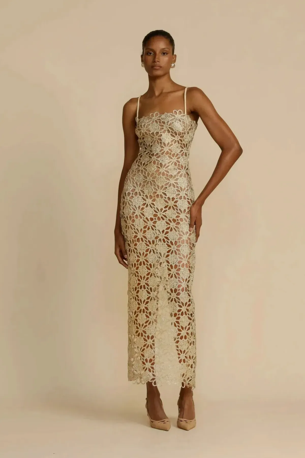 Arcina Ori Kendra Midi Dress Gold Size 8 - Image 1