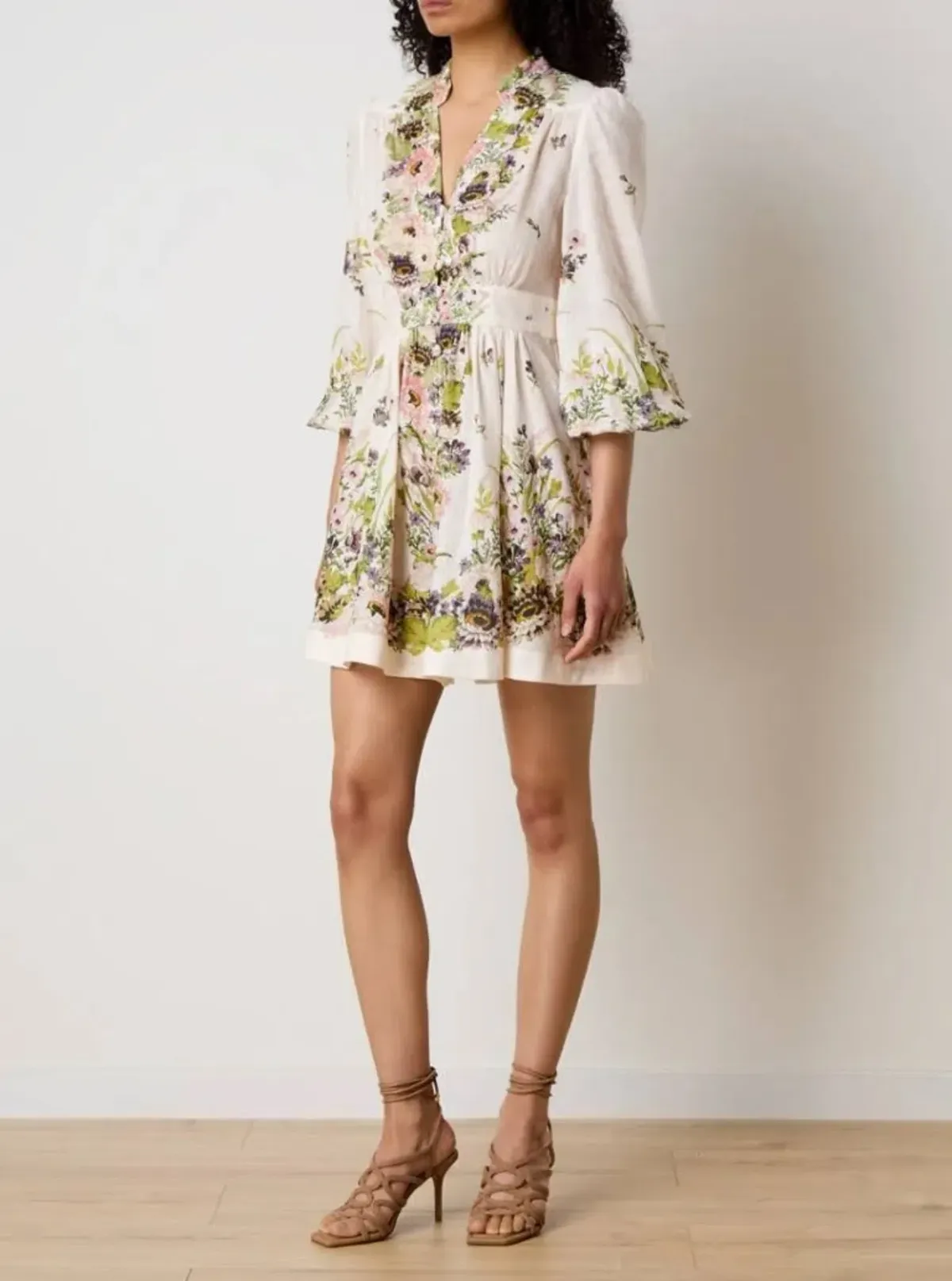 Zimmermann Halliday Plunge Mini Dress Cream/Floral Size 3 /Au 14 - Image 3