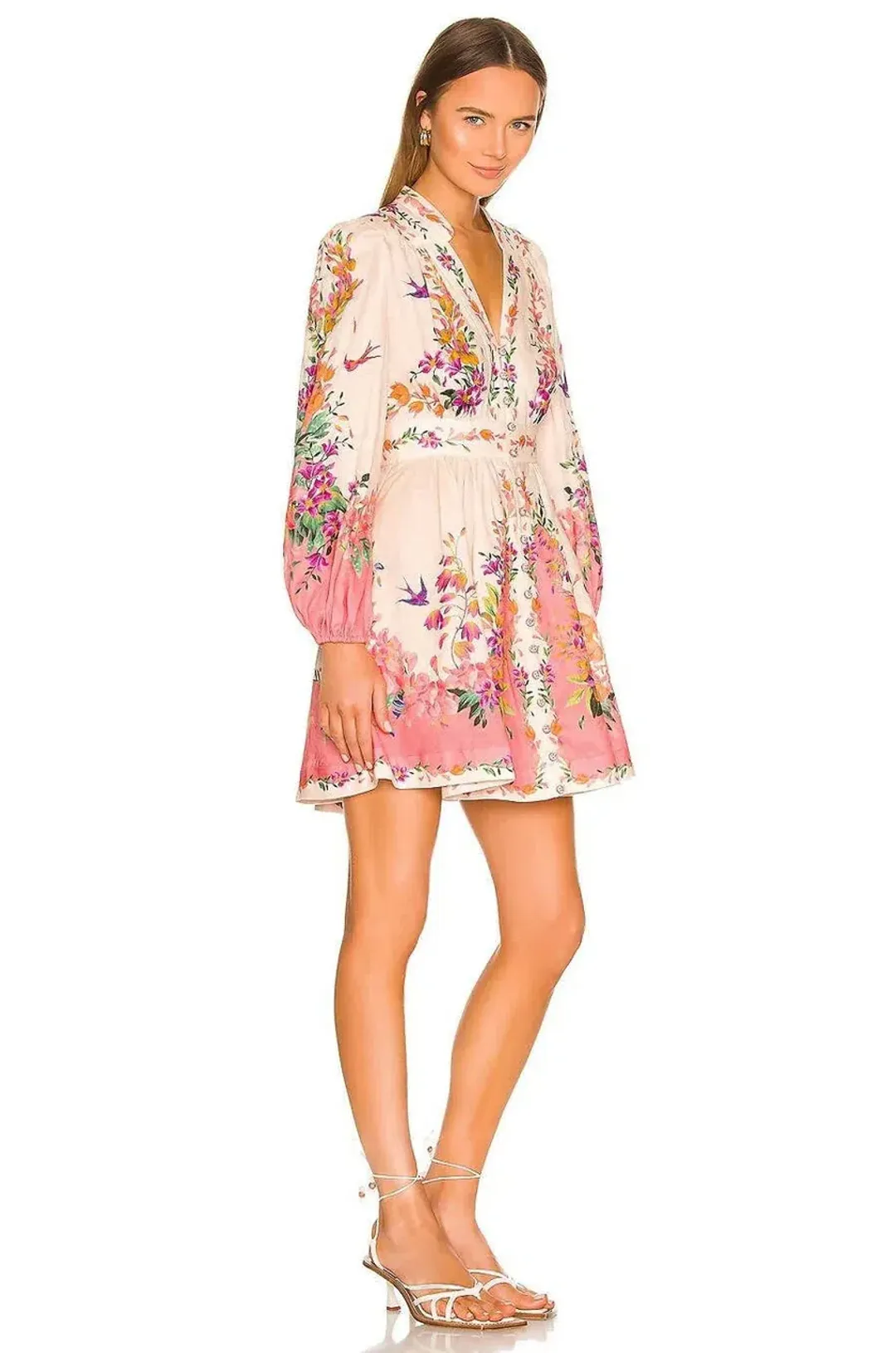 Zimmermann Tropicana Plunge Mini Dress Cream Floral Size 3 / AU 14 for rent on The Volte - main image