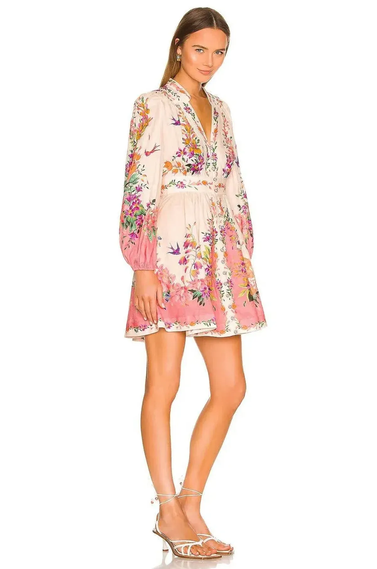 Zimmermann Tropicana Plunge Mini Dress Cream Floral Size 3 / AU 14 - Image 2