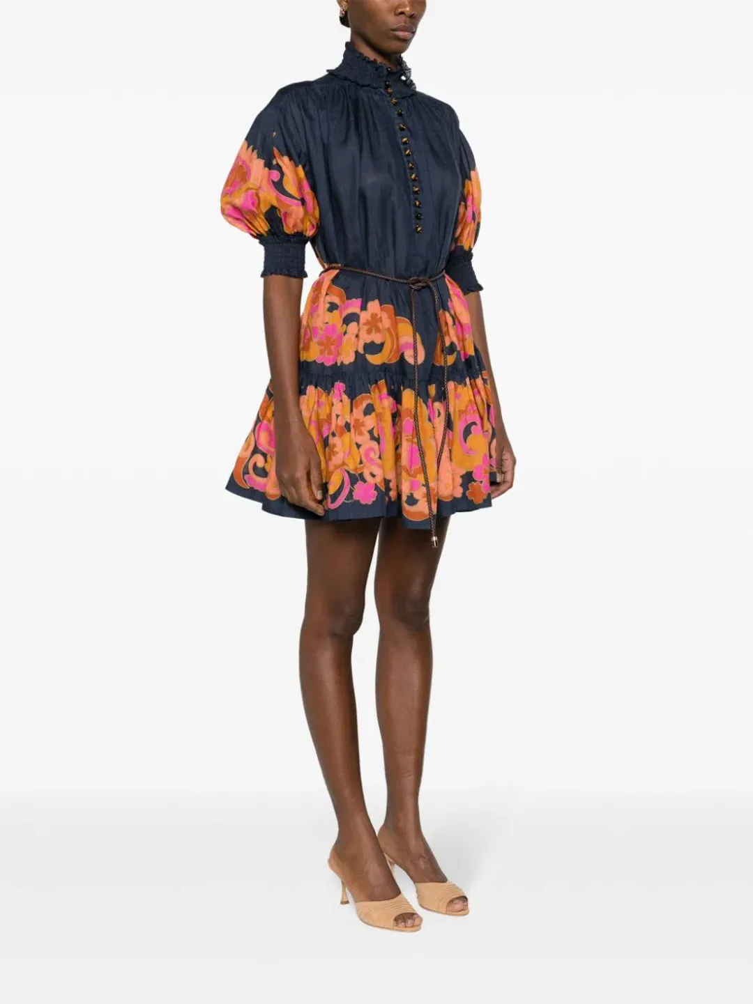 Zimmermann Acadian Lantern Ramie Mini Dress Navy Paisley Size 3 / AU 14 for rent on The Volte - main image