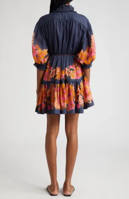 Zimmermann Acadian Lantern Ramie Mini Dress Navy Paisley Size 3 / AU 14 for rent on The Volte - image 4