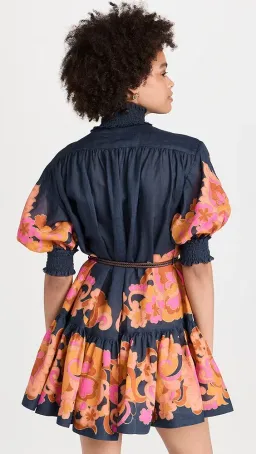 Zimmermann Acadian Lantern Ramie Mini Dress Navy Paisley Size 3 / AU 14 for rent on The Volte - image 3