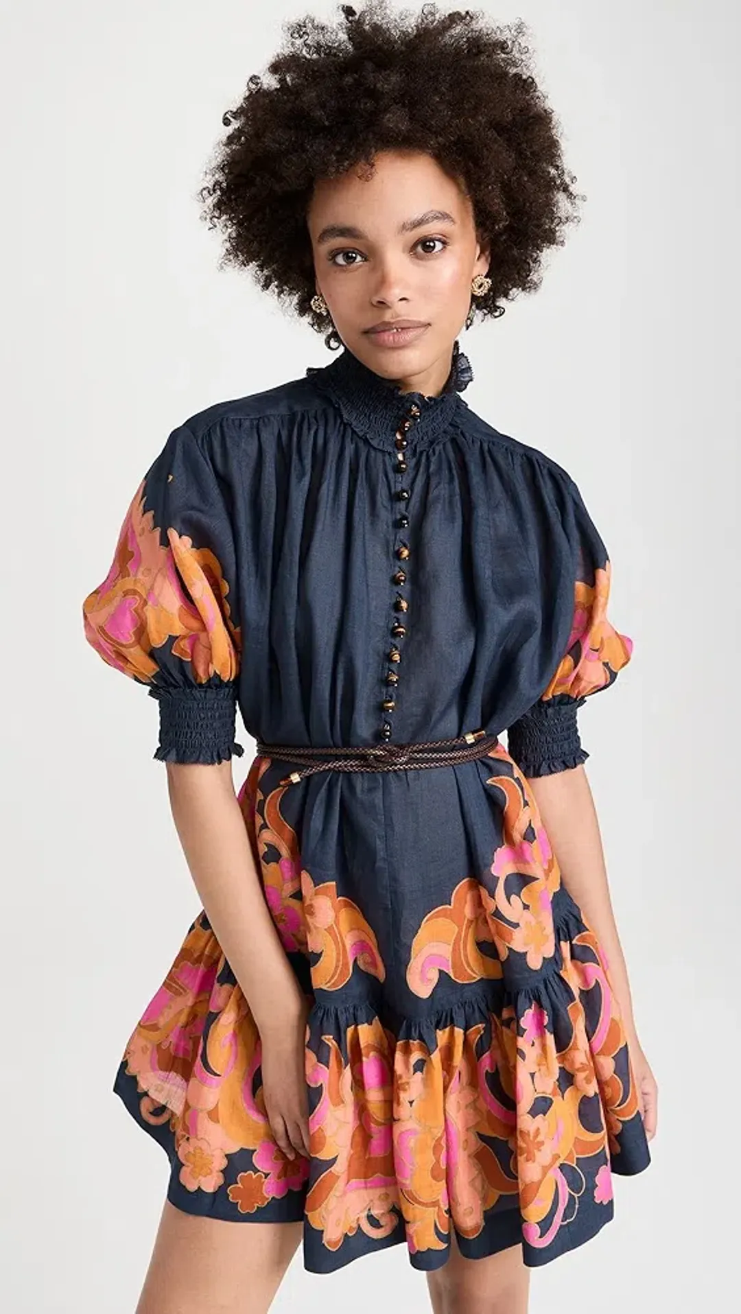 Zimmermann Acadian Lantern Ramie Mini Dress Navy Paisley Size 3 / AU 14 for rent on The Volte - main image