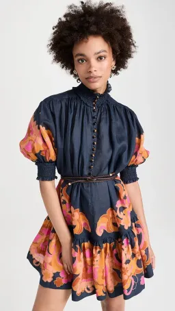 Zimmermann Acadian Lantern Ramie Mini Dress Navy Paisley Size 3 / AU 14 for rent on The Volte - image 2