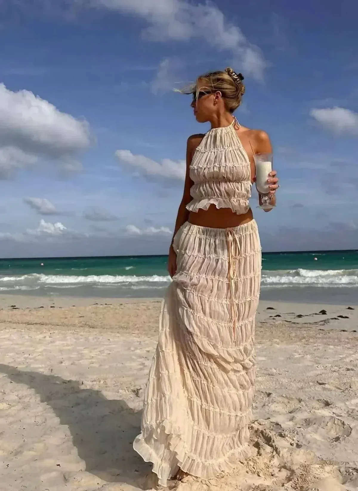 Arcina Ori Juliette Halter Top & Maxi Skirt Set Warm Cream Size S / AU 8 - Image 4