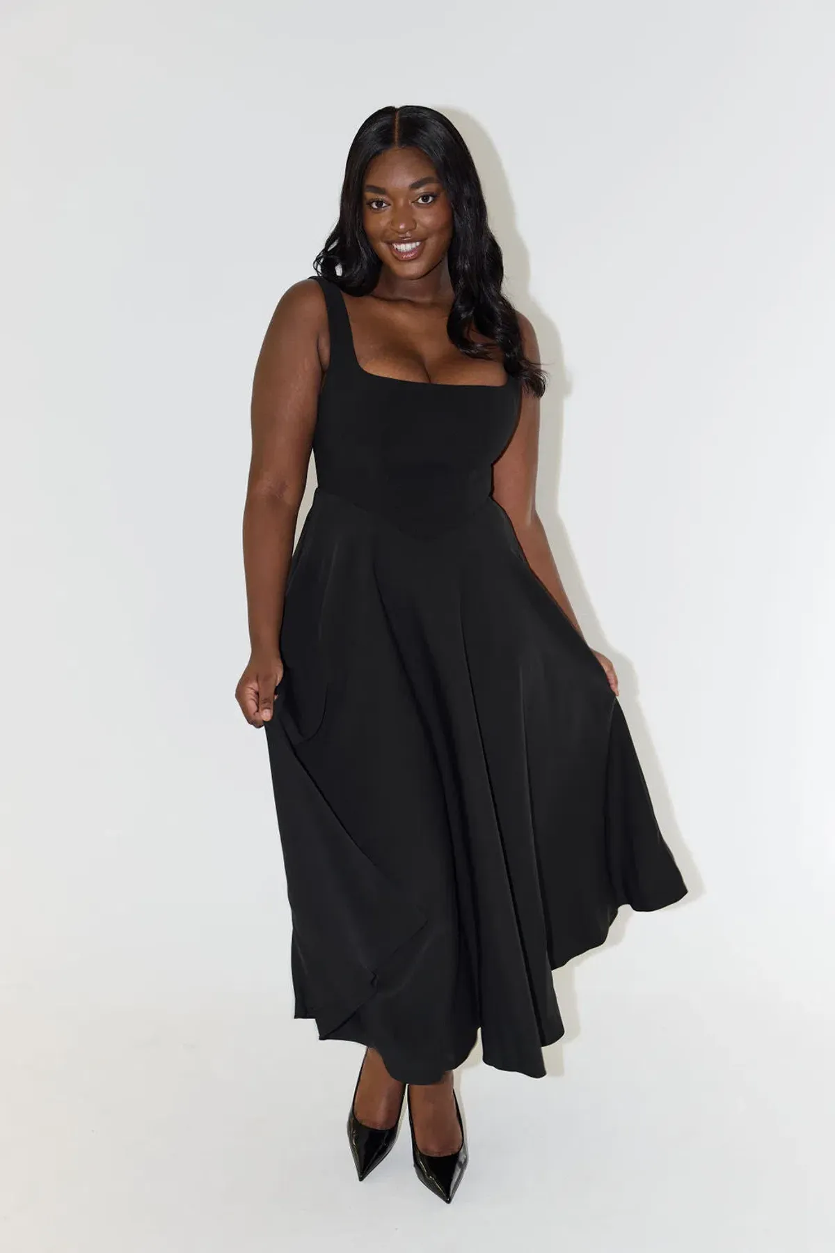 Odd Muse The Ultimate Muse High Waist Square Neck Midi Dress Black Size 18 - Image 1