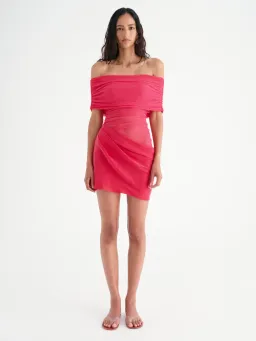 Benni Nico Off Shoulder Mini Dress in Watermelon Size 12 for rent on The Volte - image 1