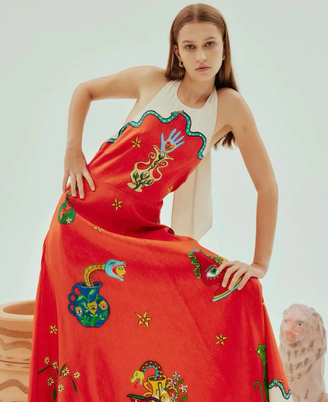 Alemais Rose Halter Dress Red Print Size AU 8 for rent on The Volte - main image