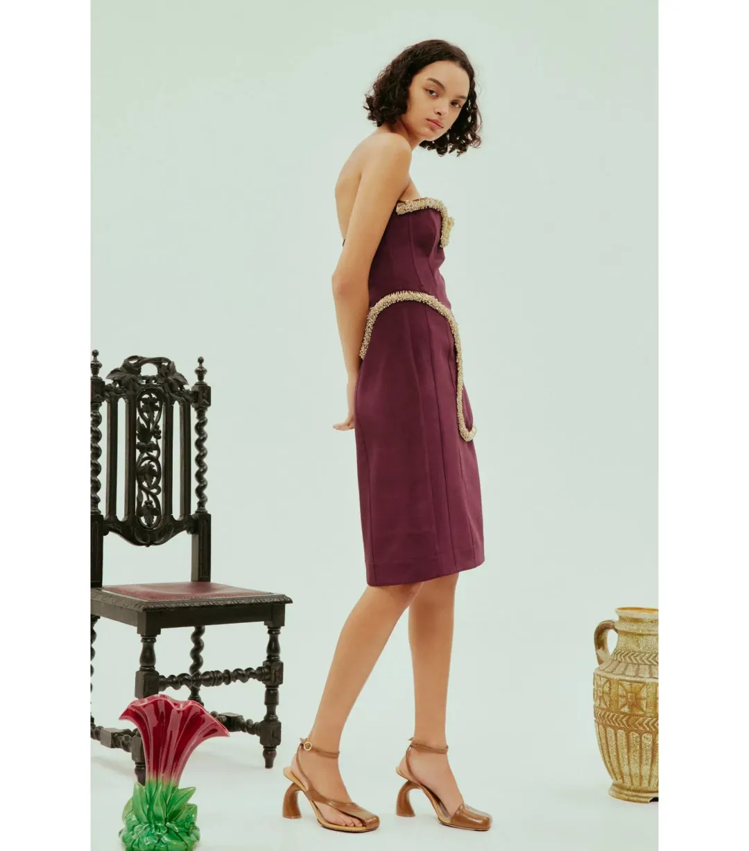 Alemais Orion Embellished Midi Dress Burgundy Size AU 10 for rent on The Volte - main image