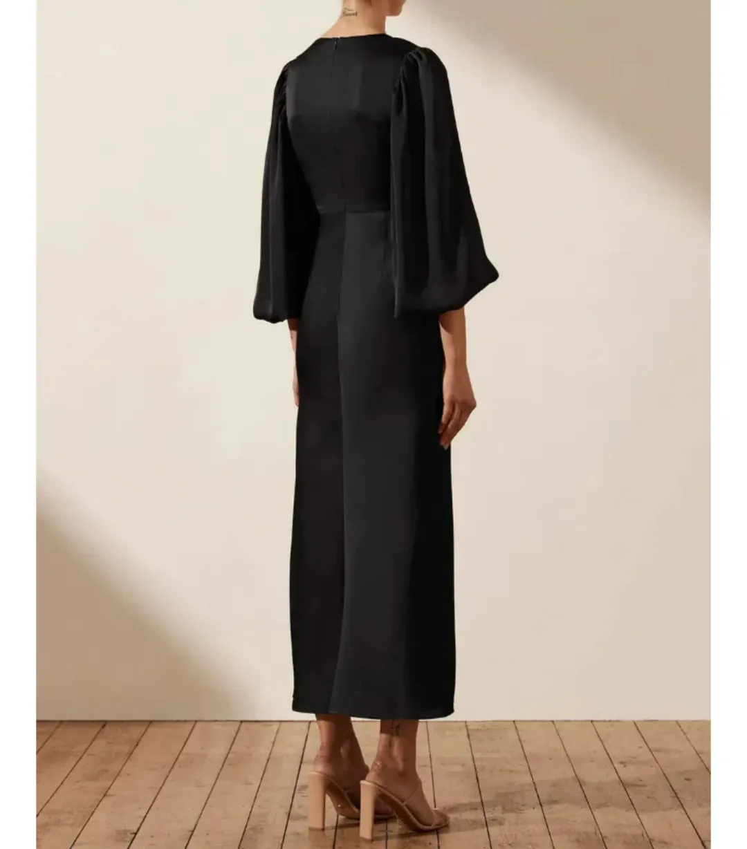 Shona Joy Luxe Twist Front Balloon Sleeve Midi Dress Black Onyx Size AU 18 for rent on The Volte - main image