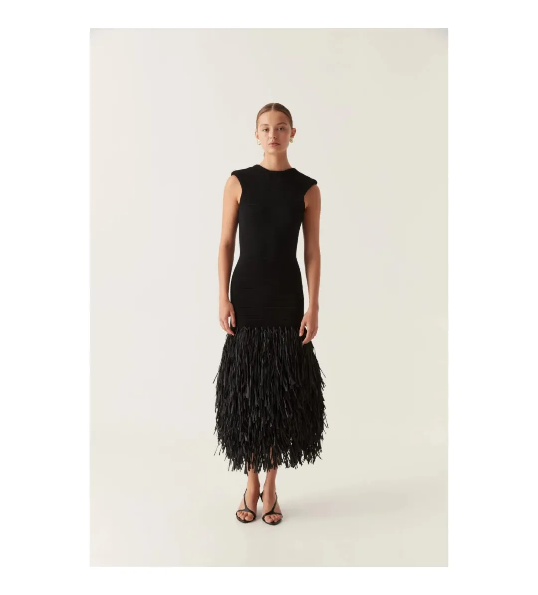 Aje Knitted Raffia Midi Dress Black Size 12 for rent on The Volte - main image