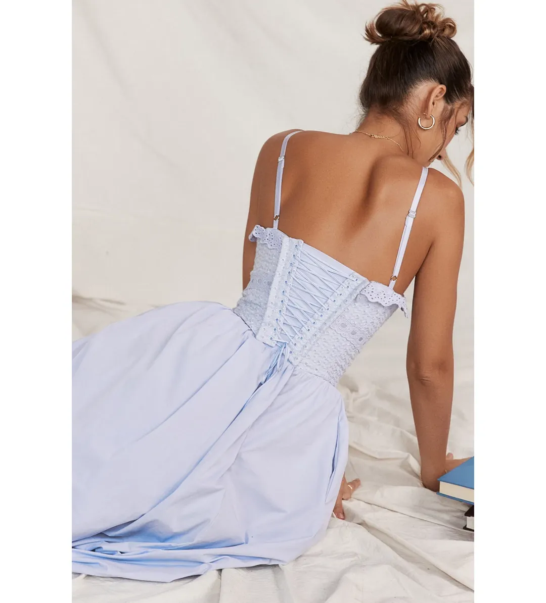 House Of CB Jaime Sundress Soft Blue Cotton Broderie Anglais Size M/Au 10 for rent on The Volte - main image