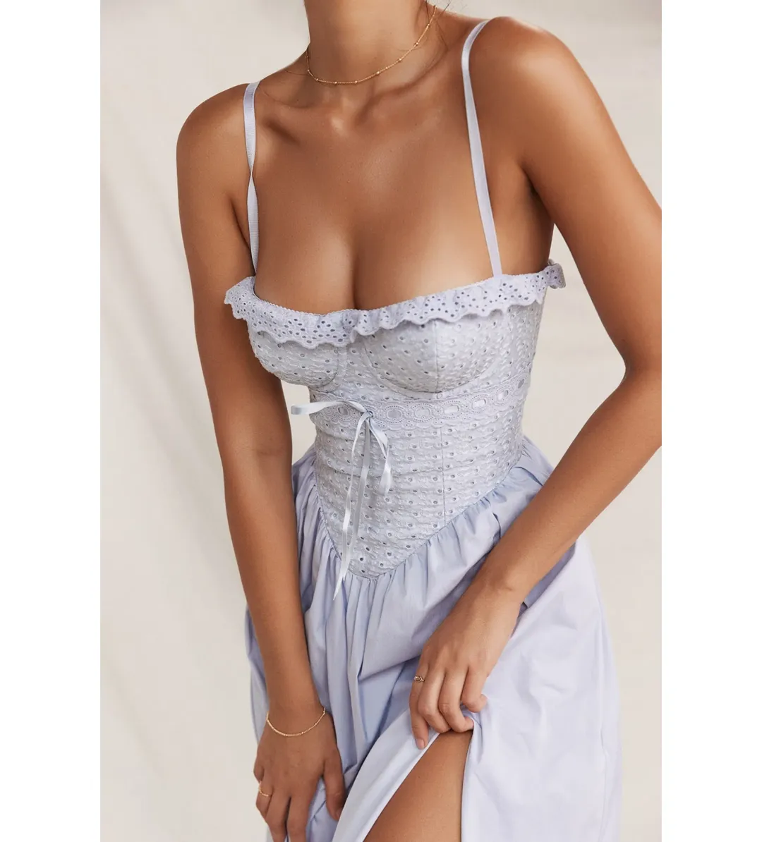 House Of CB Jaime Sundress Soft Blue Cotton Broderie Anglais Size M/Au 10 for rent on The Volte - main image