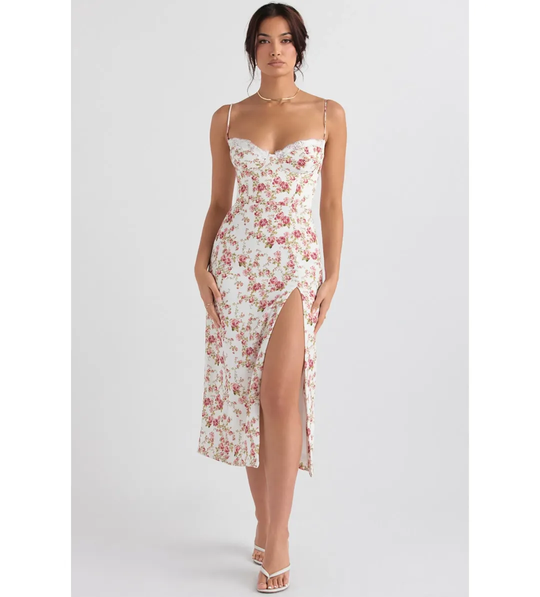 House Of Cb Charlotte Corset Midi Sundress Rose Print Size M/AU 10 for rent on The Volte - main image