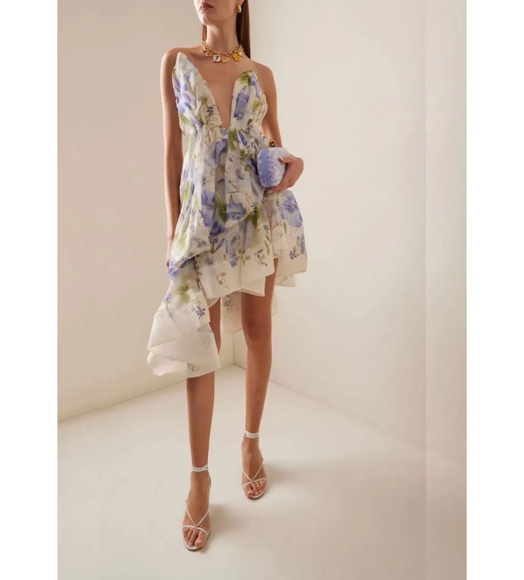 Zimmermann The Natura Draped Mini in Blue Floral Size 3 /au 14 for rent on The Volte - main image