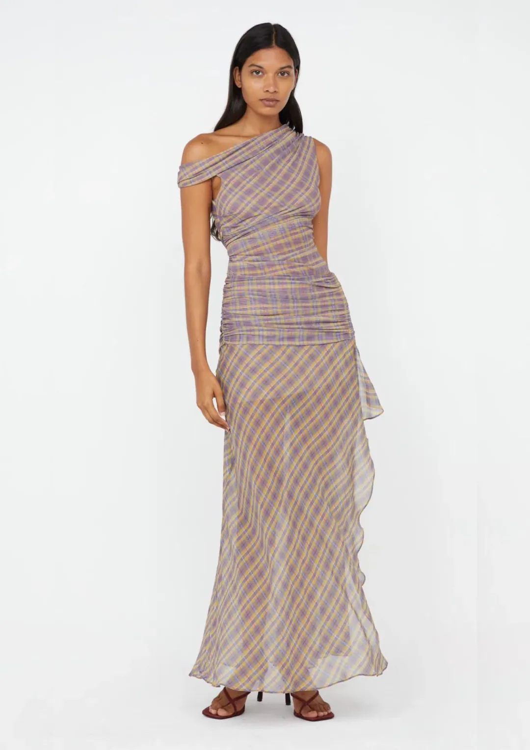 Bec & Bridge Aurelia Asym Dress Violet Check Size 8 for rent on The Volte - main image