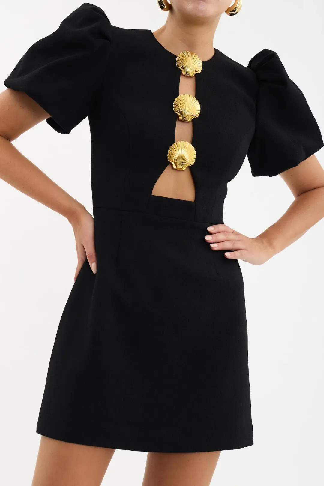 Rebecca Vallance Sirene Puff Sleeve Mini Dress Black Size 8 for rent on The Volte - main image