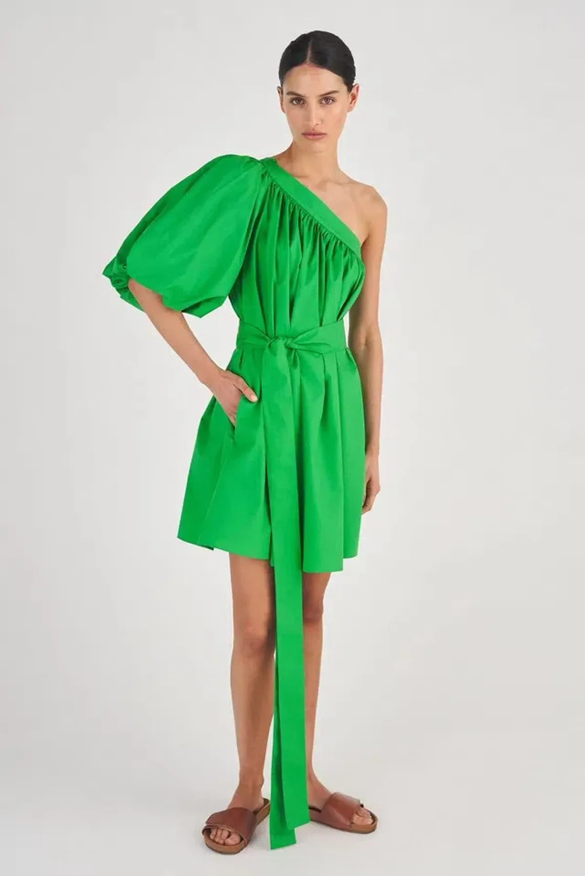 Oroton One Shoulder Mini Dress Meadow Green Size 10 for rent on The Volte - main image