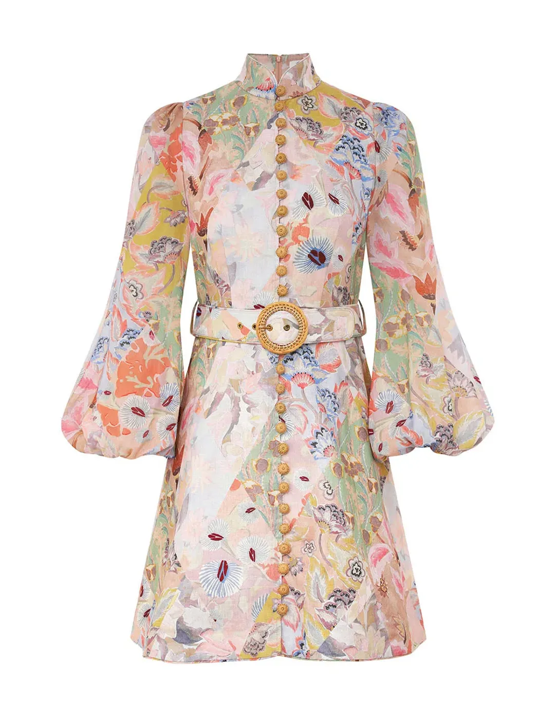 Zimmermann Illustration Belted Mini Dress Multi Floral Diamond Size 3 / AU 14 for rent on The Volte - main image