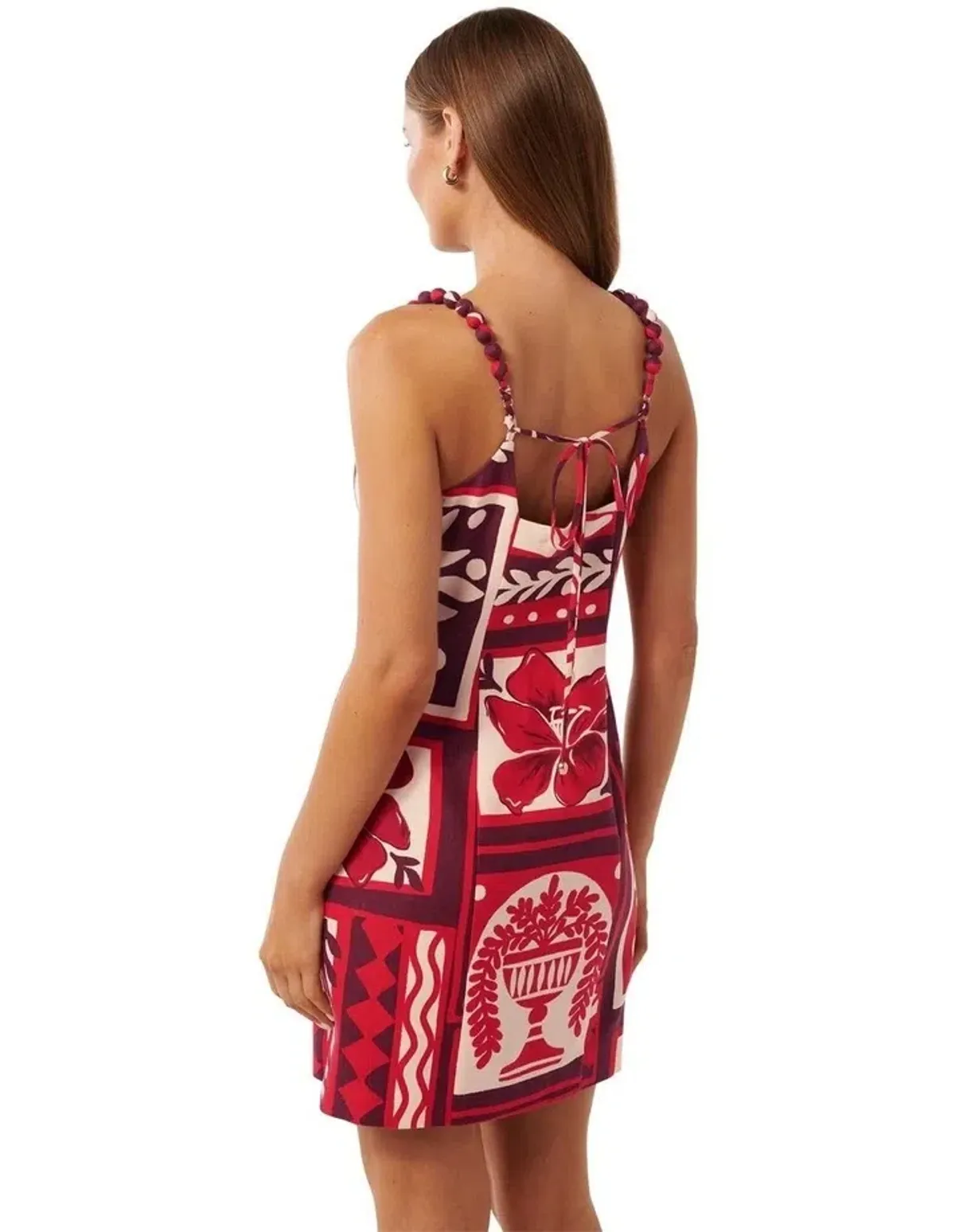 Forever New Sasha Strappy Printed Linen Mini Dress Athena Tile Size 10 - Image 3
