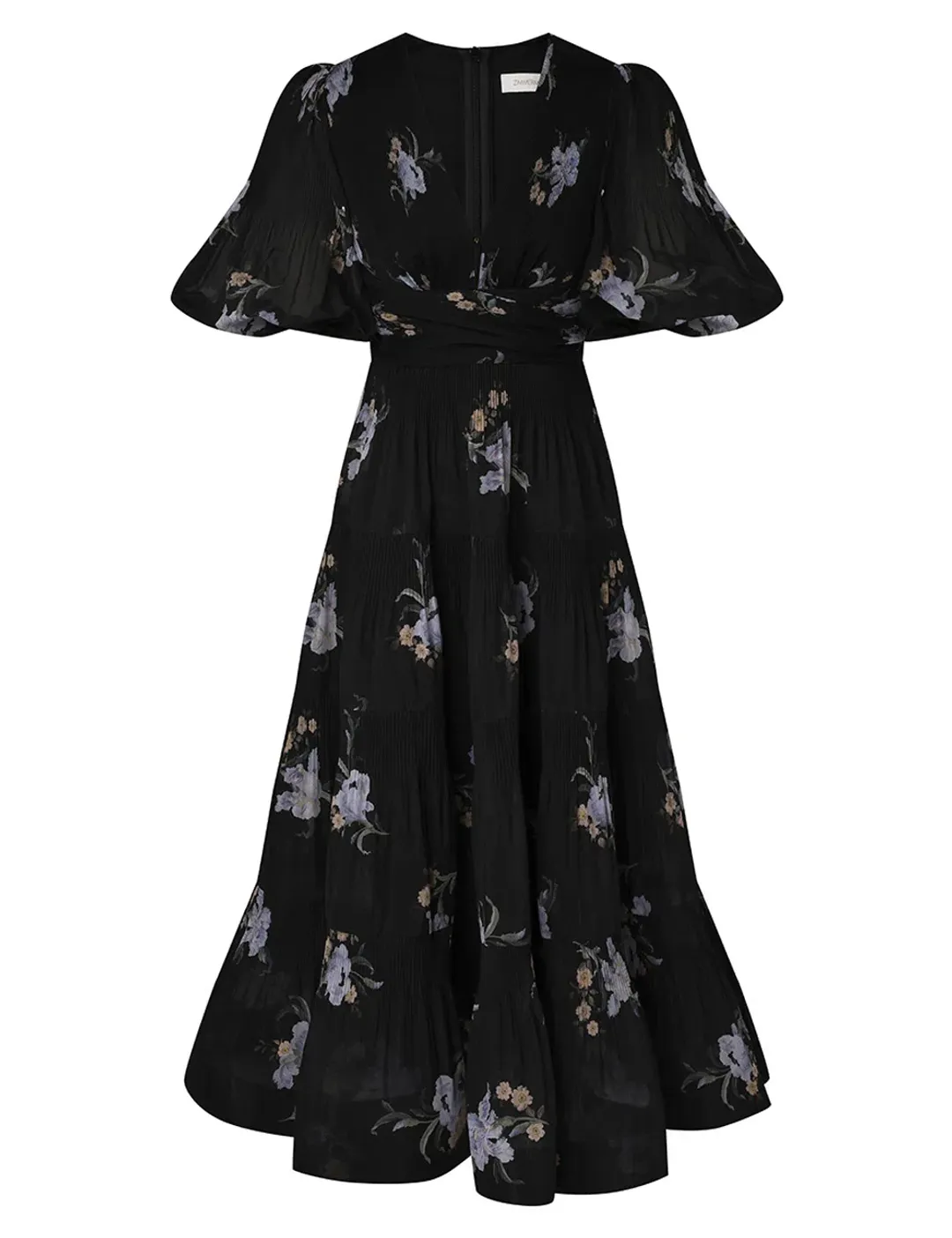Zimmermann Pleated Midi Dress Black Iris Floral Size 2/ AU 12 for rent on The Volte - main image