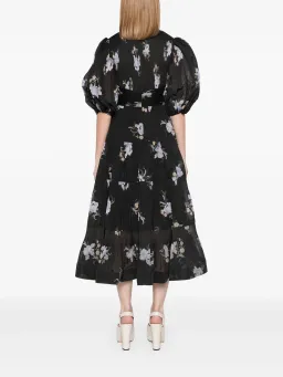 Zimmermann Pleated Midi Dress Black Iris Floral Size 1/ AU 10 for rent on The Volte - image 3