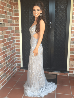 Terani Couture (feather dress) silver grey size 6 for rent on The Volte - image 1