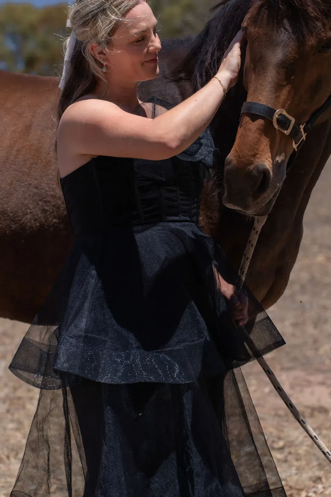 Bariano Kascade Tiered Ruffle Midi Maxi Dress Black Size AU 14 for rent on The Volte - main image