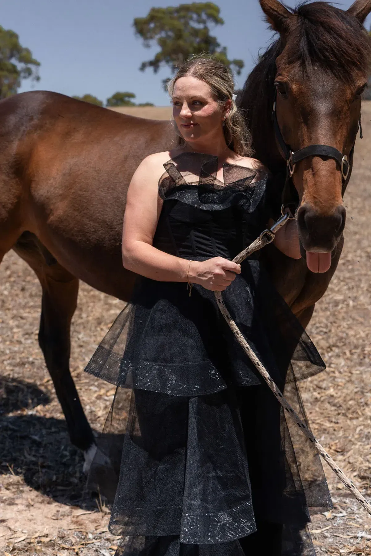 Bariano Kascade Tiered Ruffle Midi Maxi Dress Black Size AU 14 - Image 4
