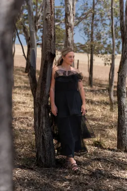 Bariano Kascade Tiered Ruffle Midi Maxi Dress Black Size AU 14 for rent on The Volte - image 1