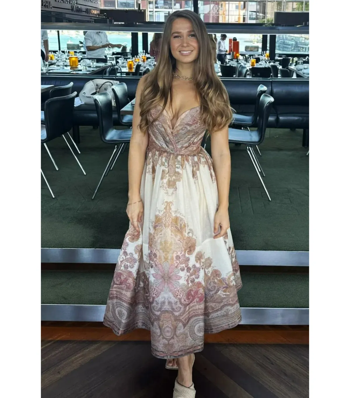 Zimmerman Illustration Draped Midi Dress In Cream Paisley Size 0 / AU 8 - Image 3