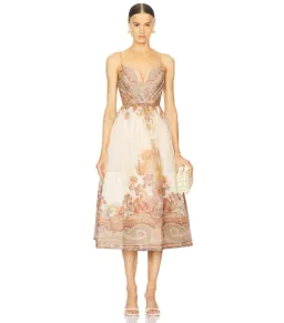 Zimmerman Illustration Draped Midi Dress In Cream Paisley Size 0 / AU 8 for rent on The Volte - image 1