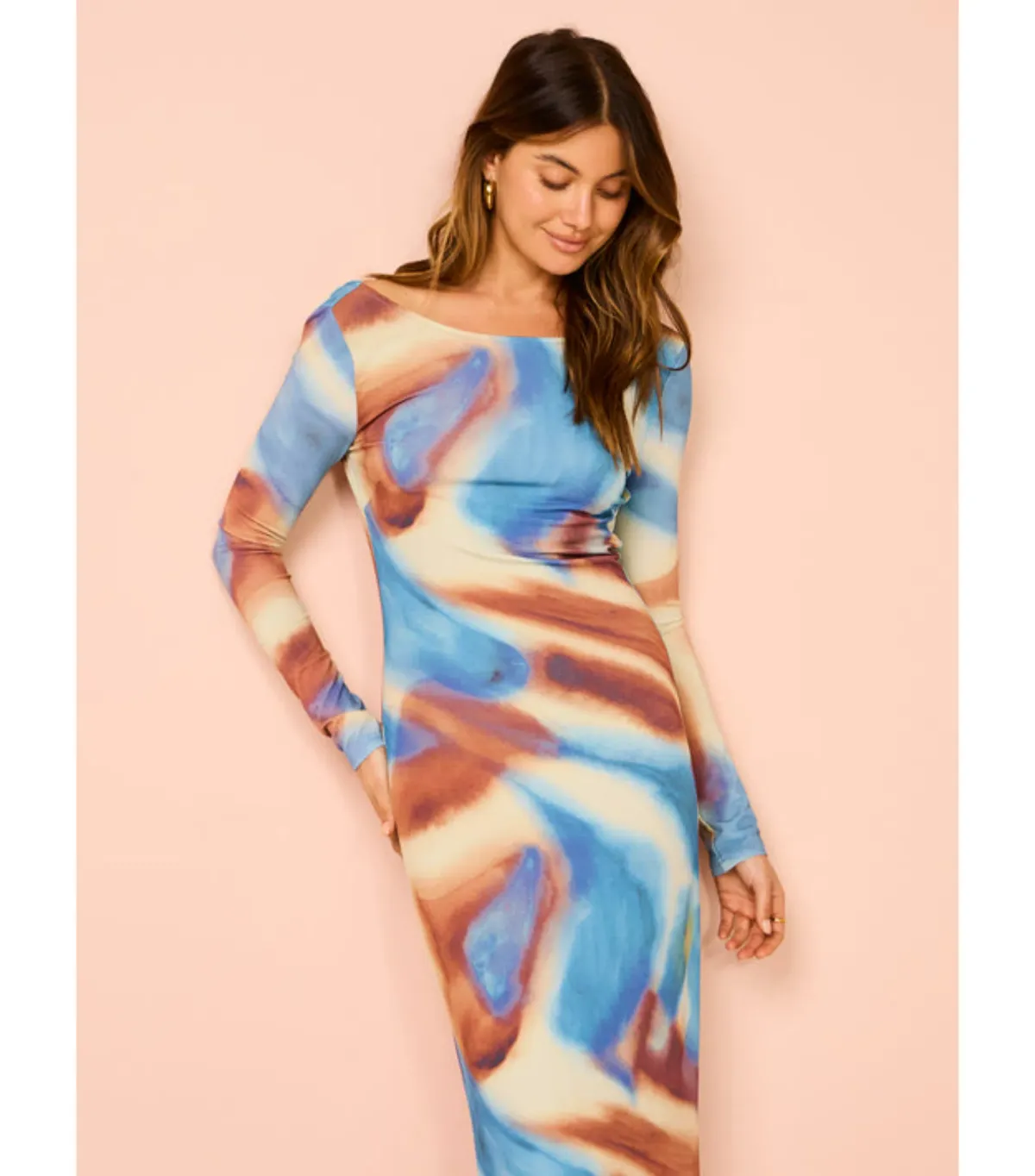 Issy Long Sleeve Maxi Dress in Blue Marble Size AU 16 - Image 3