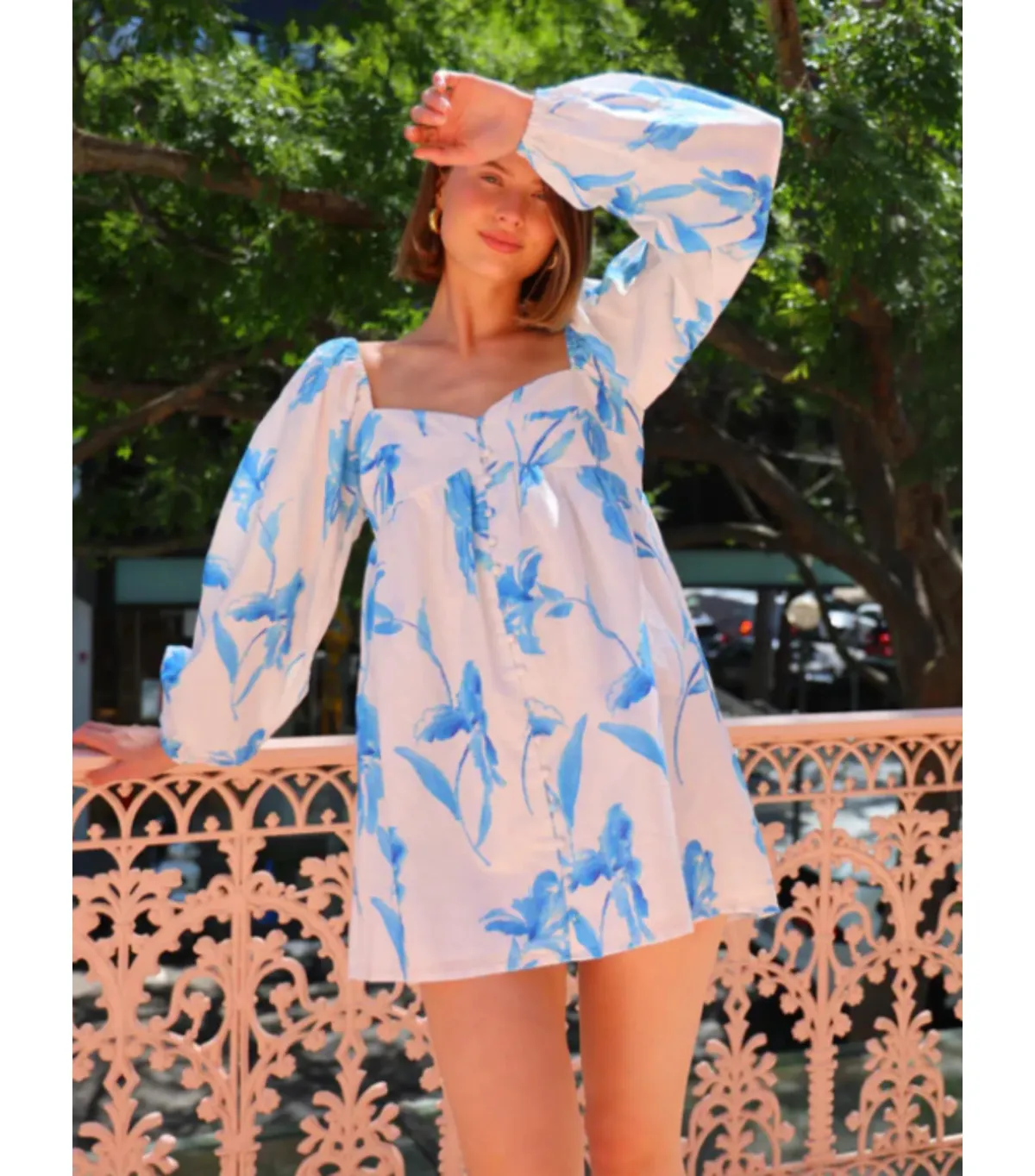 Issy Sweetheart Babydoll Dress in Blue Floral Print Size AU 14 - Image 2