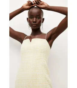 Karen Millen Tweed Chain Strap Feather Hem Midi Dress Yellow Size AU 10 for rent on The Volte - image 2