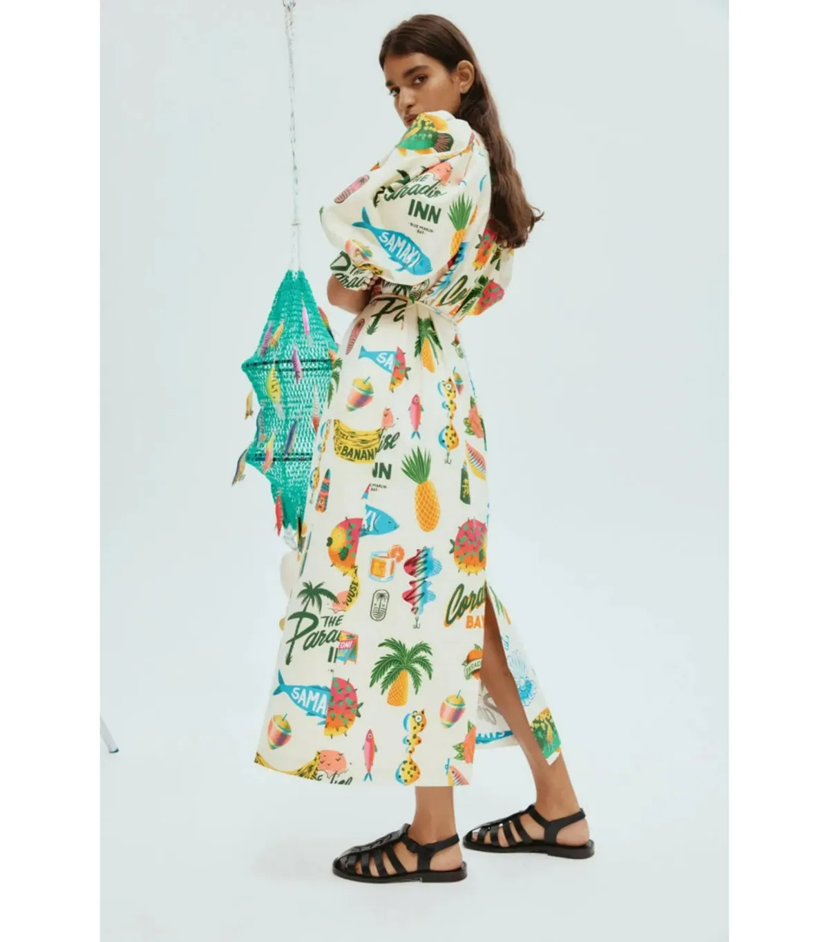 Alémais Samaki Puff Sleeve Midi Dress Print Size AU 12 - Image 4