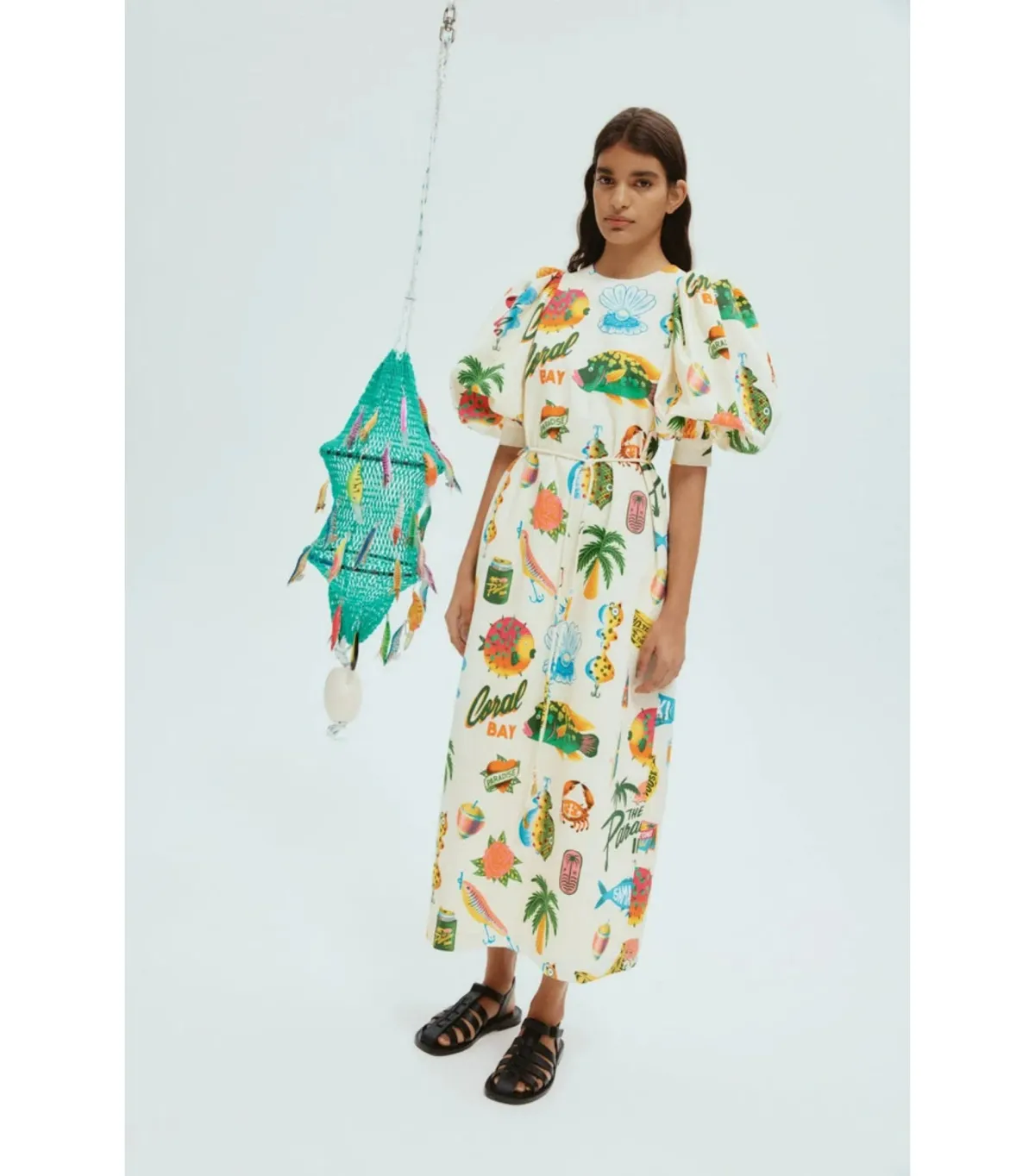 Alémais Samaki Puff Sleeve Midi Dress Print Size AU 12 - Image 2