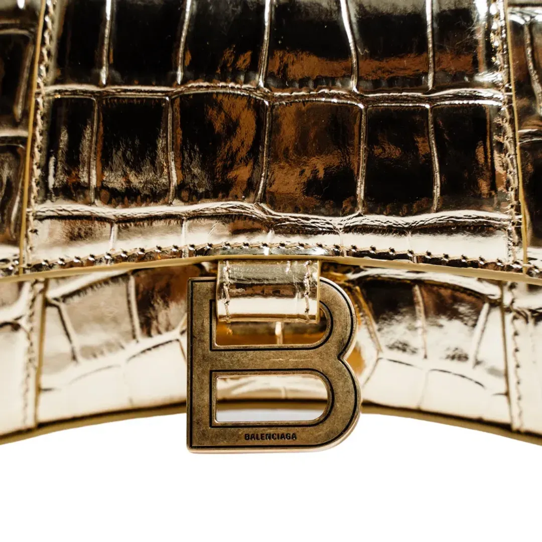 Balenciaga Hourglass Croc Embossed Bag Gold Size XS for rent on The Volte - main image