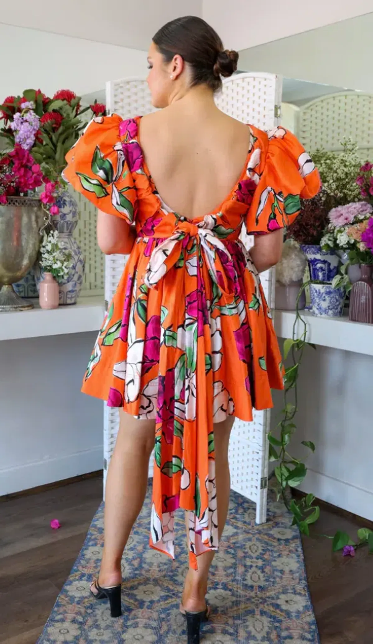 Aje Gretta Bow Back Mini Dress Vivid Camellia Size 12 - Image 3