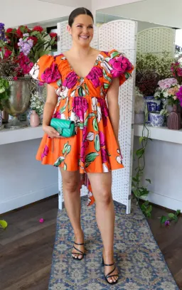 Aje Gretta Bow Back Mini Dress Vivid Camellia Size 12 for rent on The Volte - image 2