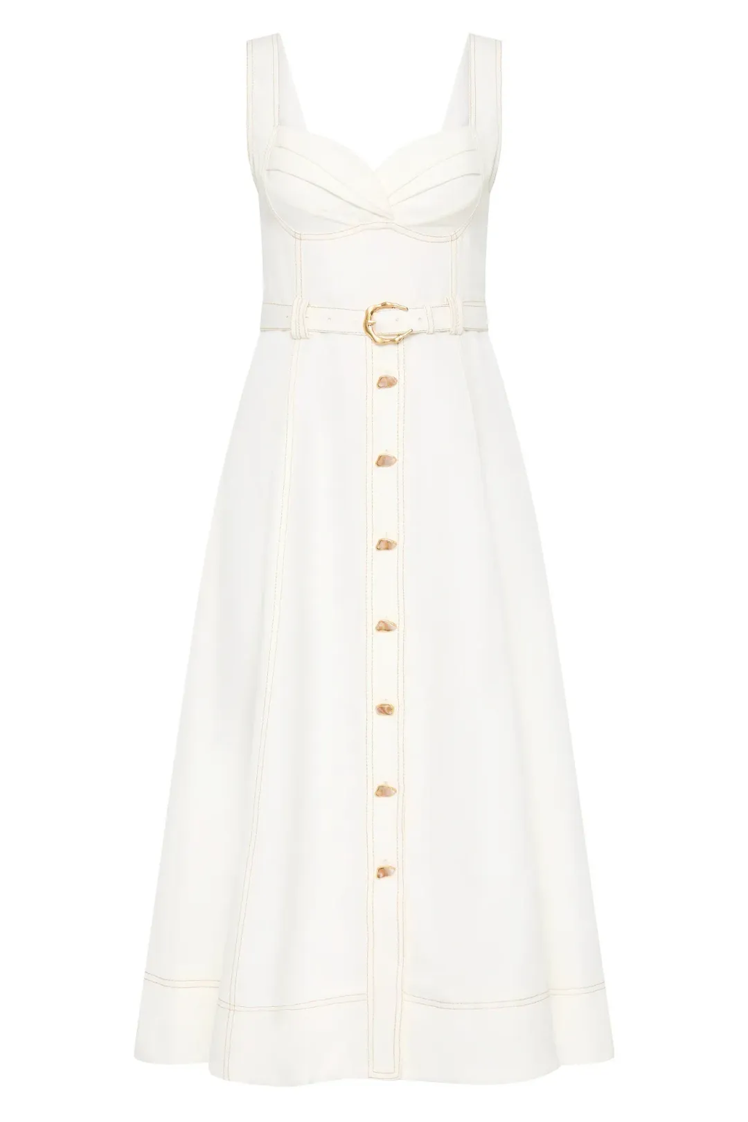 Aje Primary Belted Midi Dress Ivory Size 10 for rent on The Volte - main image