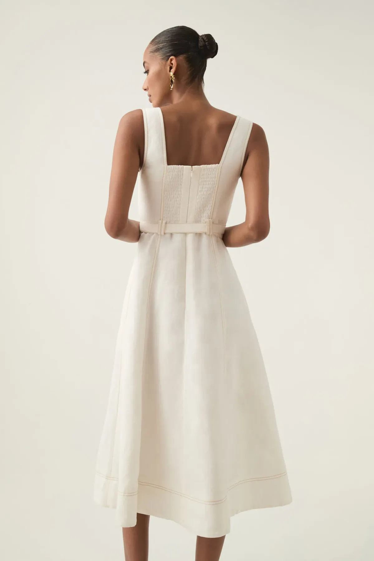 Aje Primary Belted Midi Dress Ivory Size 10 - Image 3