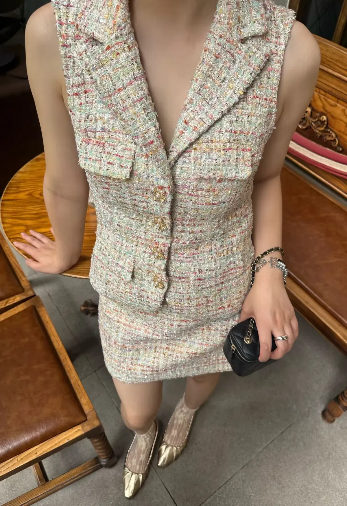 Self Portrait Embellished Boucle Tailored Mini Dress Multi Size AU 4 - Image 3