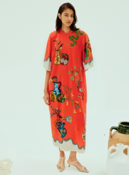 Alemais Rose Midi Tee Dress Red Multi Size 10 for rent on The Volte - image 1