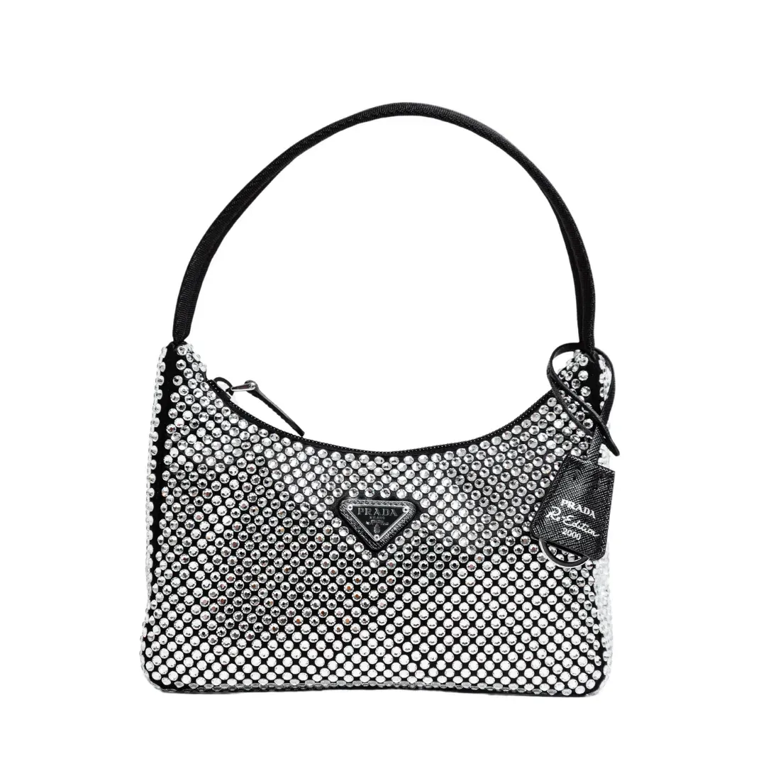 Prada Satin Crystal Mini Bag Black for rent on The Volte - main image