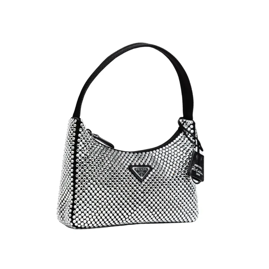 Prada Satin Crystal Mini Bag Black for rent on The Volte - main image