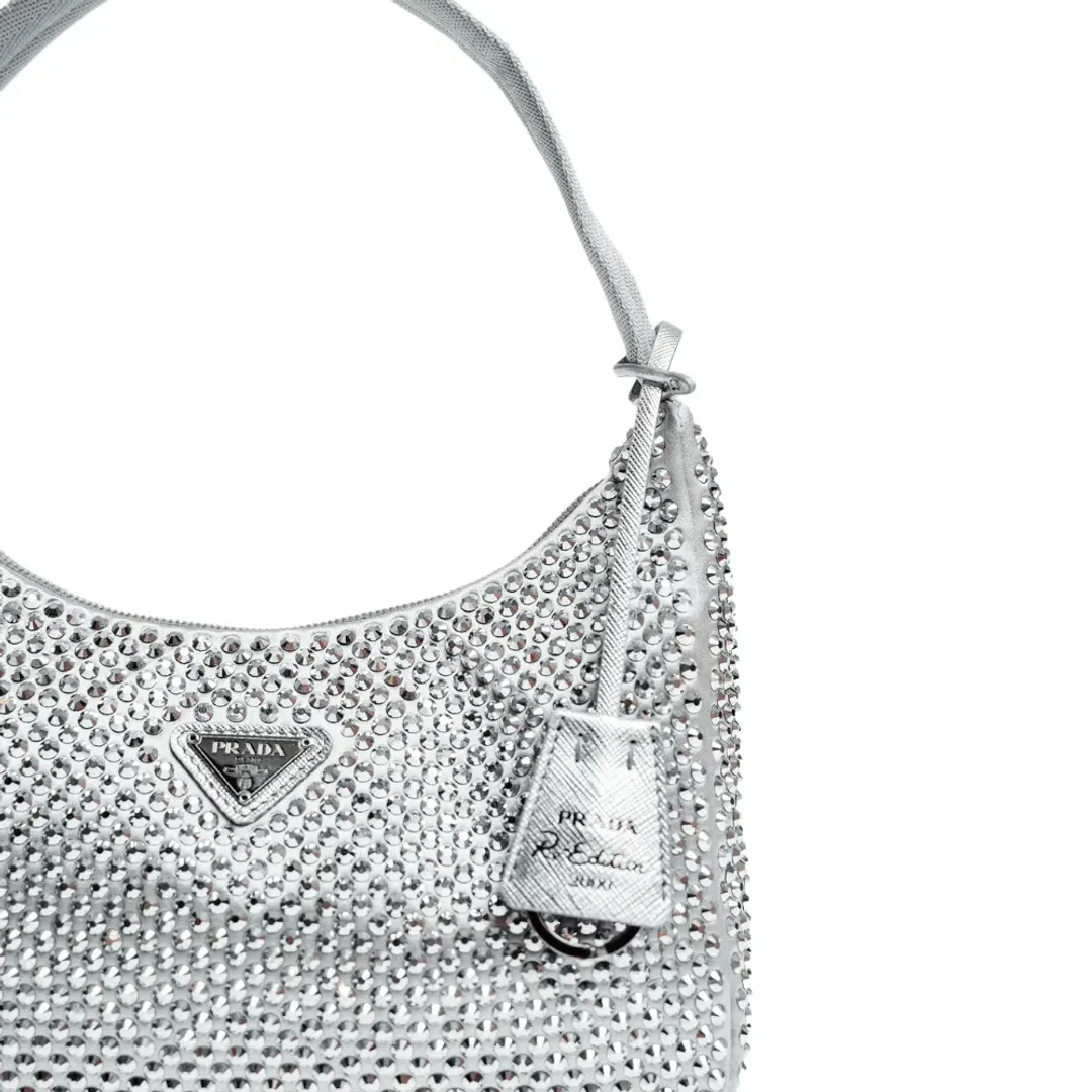 Prada Satin Crystal Mini Bag Silver for rent on The Volte - main image
