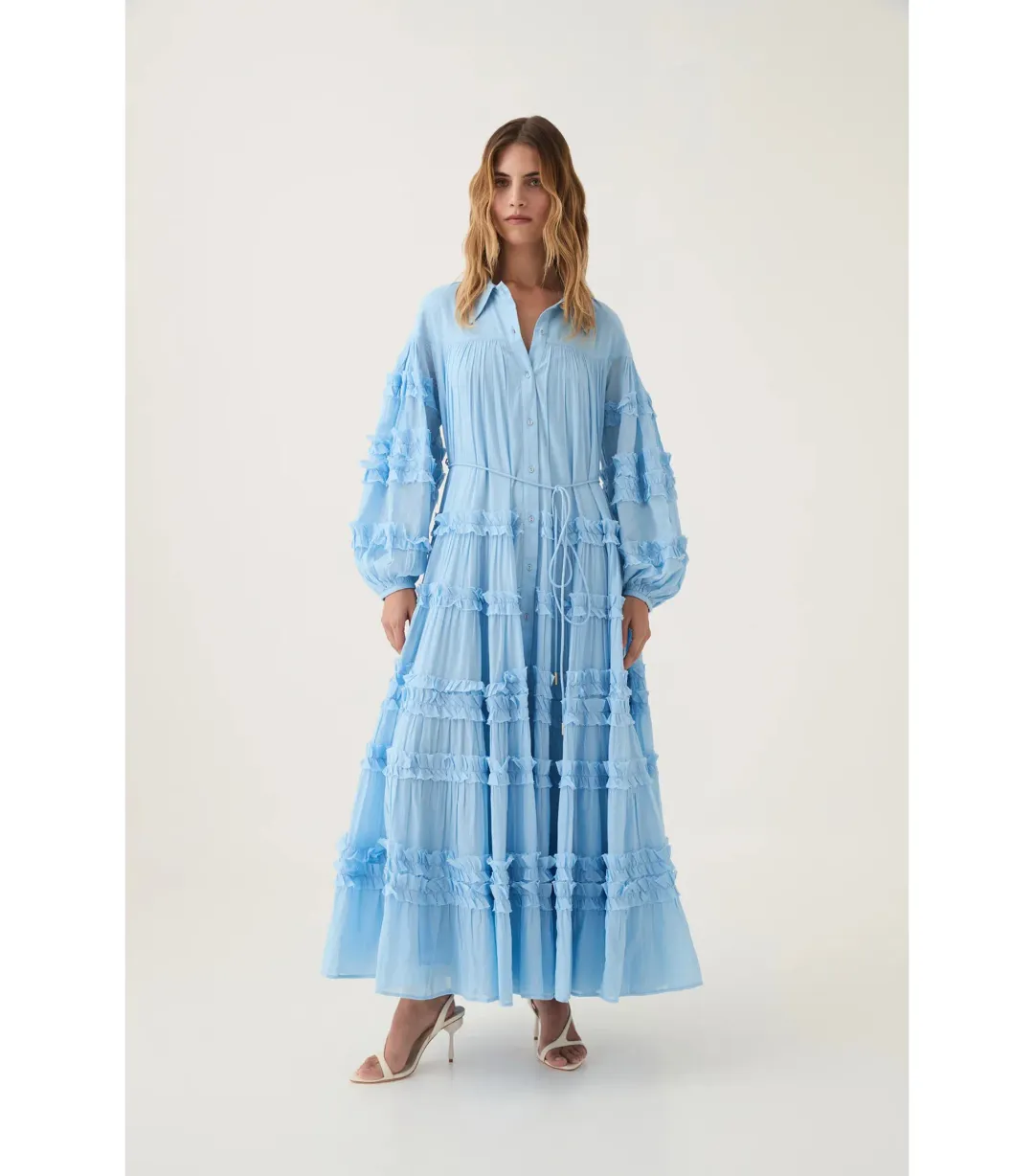 Aje Pastiche Tiered Maxi Dress Powder Blue Size AU 6 for rent on The Volte - main image
