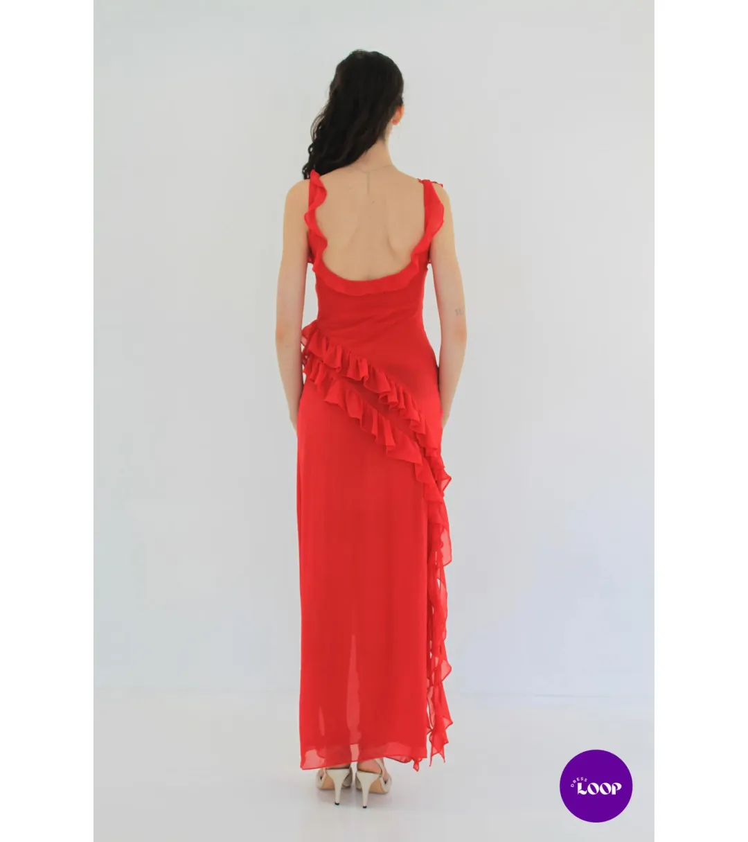 HOUSE OF CB Ariela Cherry Ruffle Maxi Dress Size S for rent on The Volte - main image